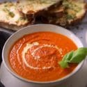 Creamy Tomato Soup With Basil Cheese On Toast