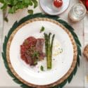 Steak With Apple Sauce And Roasted Asparagus