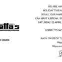 ANZAC Weekend Hours: Lambretta’s Cafe & Bar